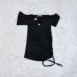 Black Off The Shoulder Ruched Mini Dress